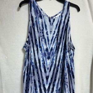 Ava & Viv Women's Dress 3X Blue & White Sleeveless w/Chevron Pattern Zipper Back
